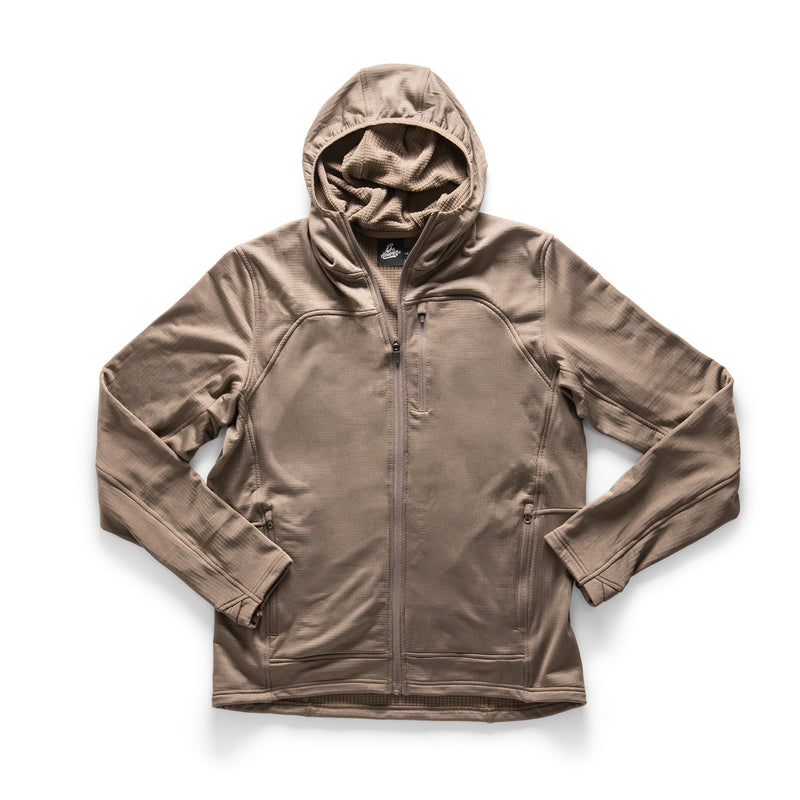 MAS Grey VELOX waffle knit full zip technical hoodie - front view - 13th Heaven Co.