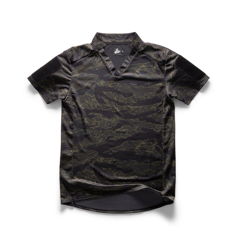 Black Tiger Stripe Field Rugby S/S short sleeve combat shirt - front view - 13th Heaven Co.