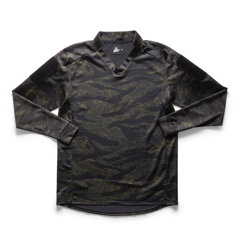 Black Tiger Stripe Field Rugby L/S long sleeve combat shirt - front view - 13th Heaven Co.