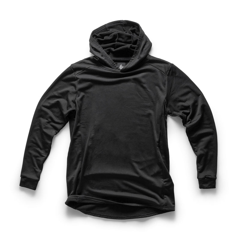 Slick Black CW Field Rugby Hooded cold weather top with clean shoulders, no velcro panels